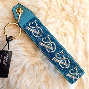 Victoria's Secret rhinestone wristlet strap keychain in Turquoise Blue